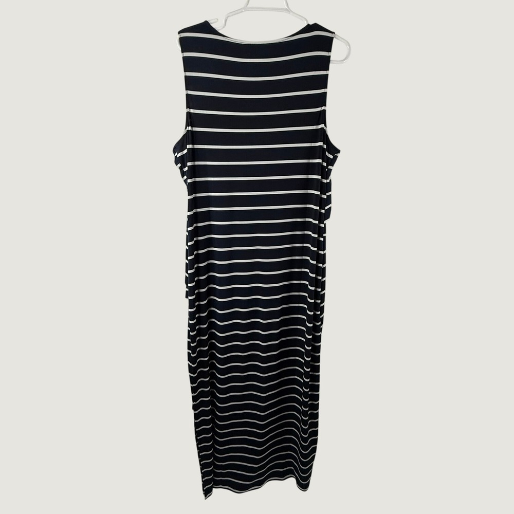 Alfani Womens Navy Blue White Striped Tiered Layered Sleeveless Maxi Dress XL - Picture 2 of 14